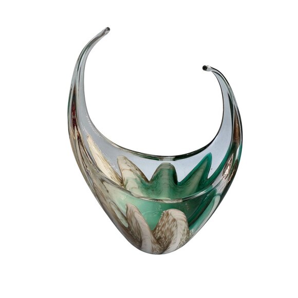 Murano Sommerso Art Glass Centerpiece Bowl Green White Glass 9.5x6.5 Inches - Picture 4 of 7